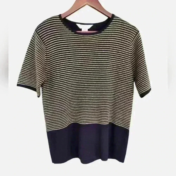 Vintage Austin Reed Wool/Silk Blend Short Sleeve Colorblock Sweater - Picture 1 of 5